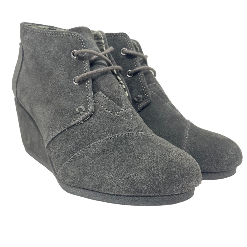 Toms Boots Womens 8 Grey Suede Desert‎ Kala Wedge Ankle Booties Lace Up Shoes